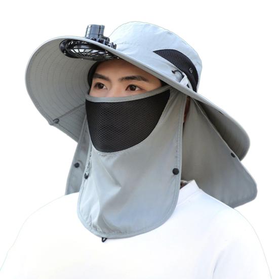 

Рыбацкая шляпа со съемным вентилятором, вращающимся USB-вентилятором, широкополая шляпа от солнца UPF50+ серый