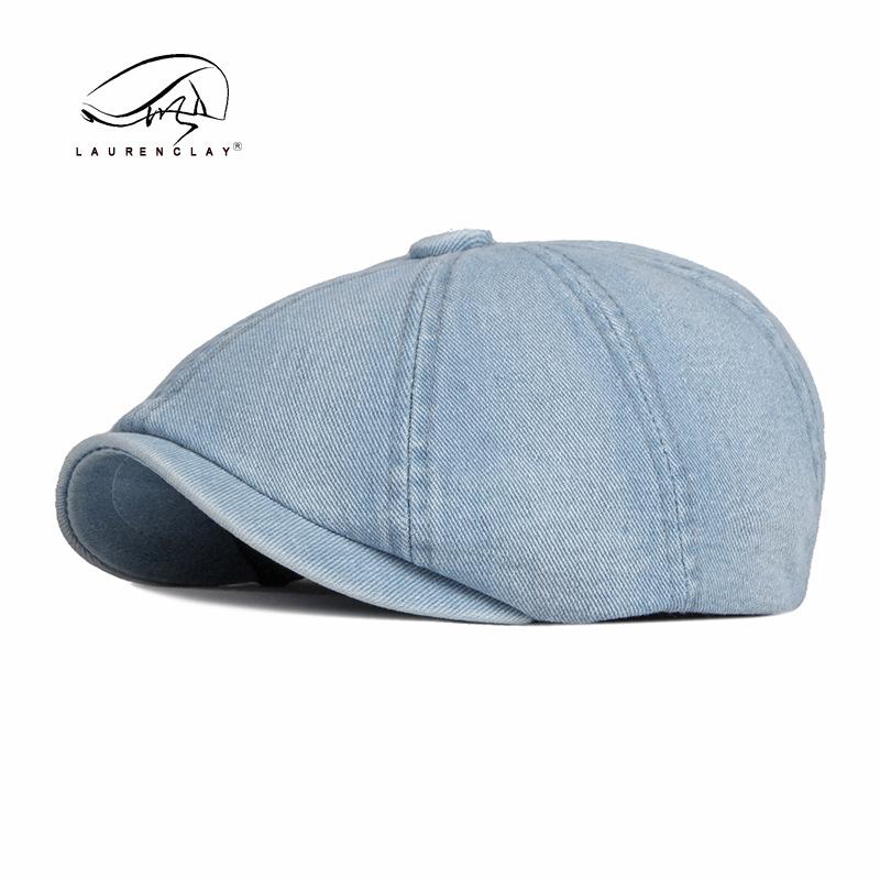 New Washed Denim Octagonal Hat for Women Big Size 60cm British Beret Artistic Ducktongue Painter Hat Retro Newsboy Cap for Men