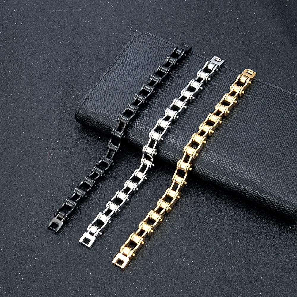 Locomotive Men Punk Rock Bicycle Chain Bracelet 18k Gold Plated Stainless Steel Mountain Bike Chain Accessory Male Gifts