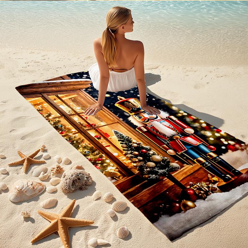 1Pc Christmas Nutcracker Soldier Beach Towel Quick Dry Multiuse For Beach Pool Gym Yoga Home Travel Christmas Halloween Xmas Gift S1193