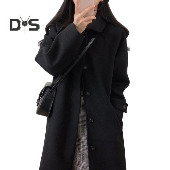 

Осень-зима Женское пальто с отложным воротником, длинным рукавом, однобортное, с карманами, свободное, средней длины, однотонное, мягкое, теплое, толстое, длиной до середины икры, пальто S чёрный