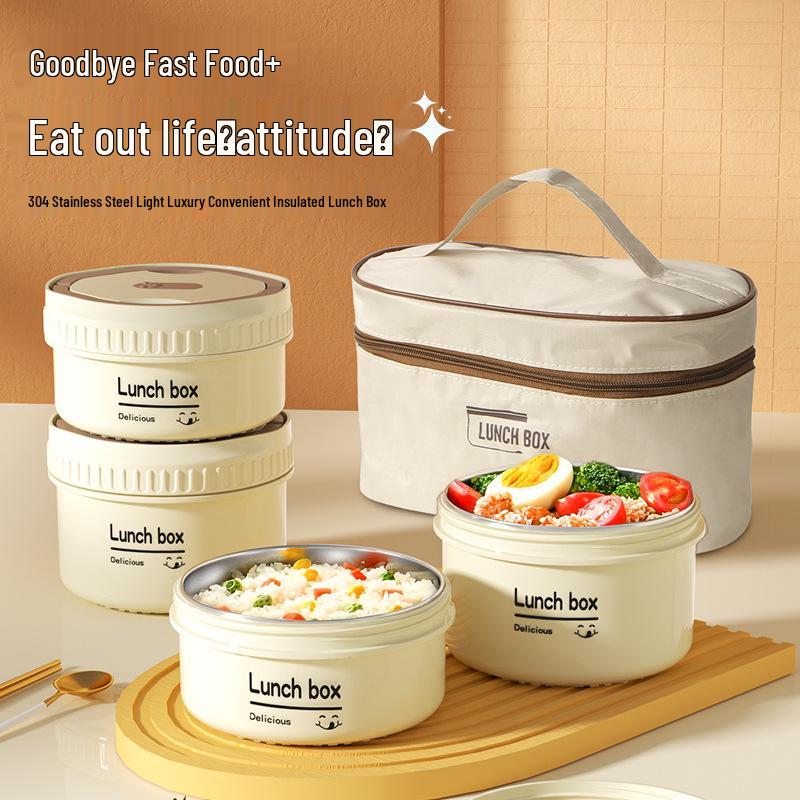 304 Stainless Steel Insulated Bento Box - Microwaveable Lunch Box & Soup Container, Ideal for Office Workers & Students