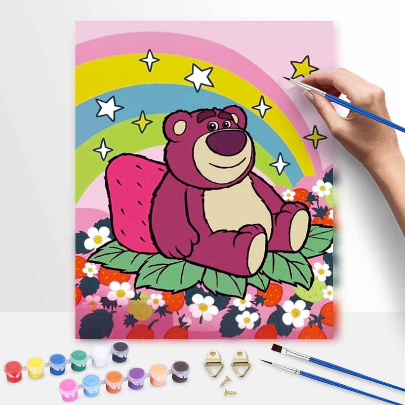 Disney Lotso bear rainbow strawberry oil painting kit digital painting art handmade diy home room decorations 20x30cm