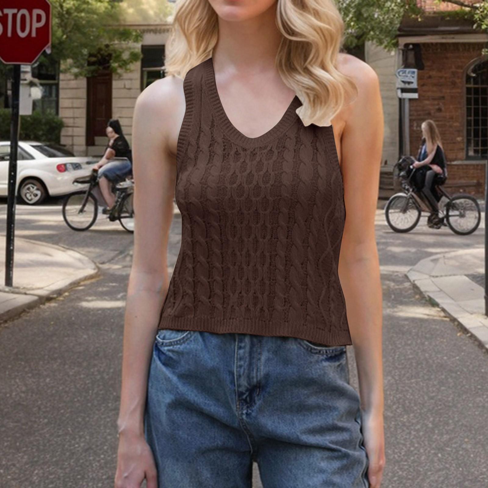 

Женская мода повседневная повседневная универсальная текстура облегающий летний жилет топ M кофейный