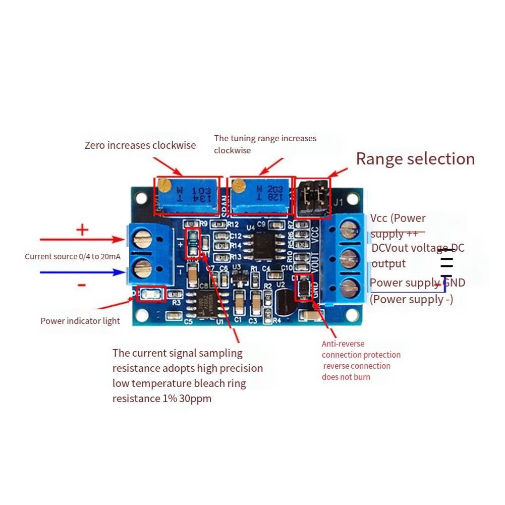 Current To Voltage Module 0/4-20mA To 0-3.3V5V10V Voltage Transmitter Conversion For Industrial Electronic Projects