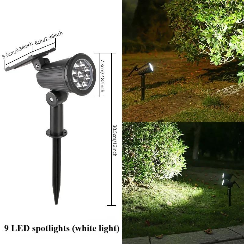 9 LED Solar Spot Lights Utendørs RGB Solar Landscape Lights IP65 Vanntett lysstyrke Justerbar for hagegård palmer