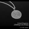 Shinjuku Gin no Kura Florin Coin Silver 925 Necklace 2 Shillings Coin Elizabeth II Pendant British Silver Coin Simple (with Chain)