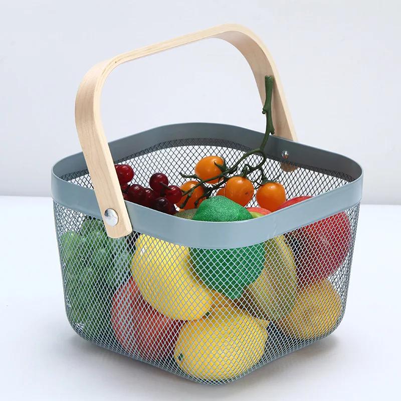 Kitchen Storage Drain Basket Portable Fruit Storage Basket Household Stainless Steel Multi Portable Shopping Camping Basket