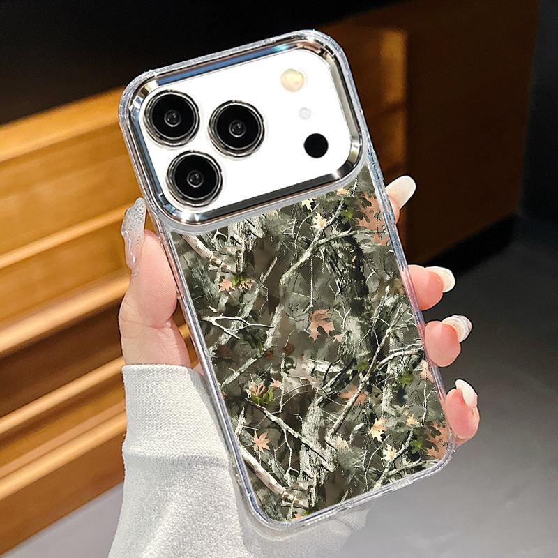 

Plating Lens Frame Case For iPhone 17 Pro Max Tree Flowers Pattern Clear Soft Cover For iPhone 16 15 14 13 Pro Max 11 16E 17E iPhone 14 прозрачный