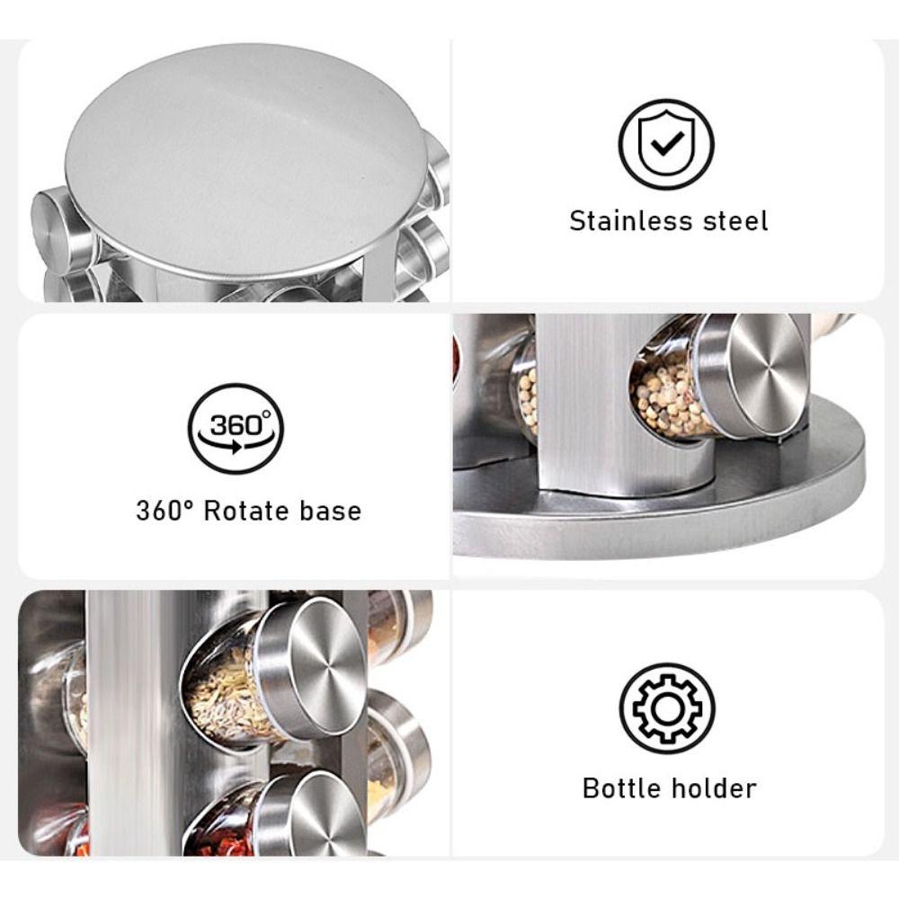 Drehbares Gewürzregal aus Edelstahl, Lebensmittelglas-Gewürzglas-Set, Küchengebrauch