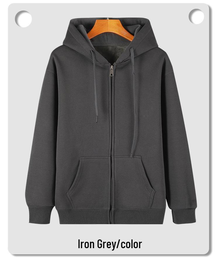 Men's Heavyweight Silver Fox Fleece Hoodie: Thick, Warm, Solid Color, Customizable, Hooded Jacket for Autumn/Winter
