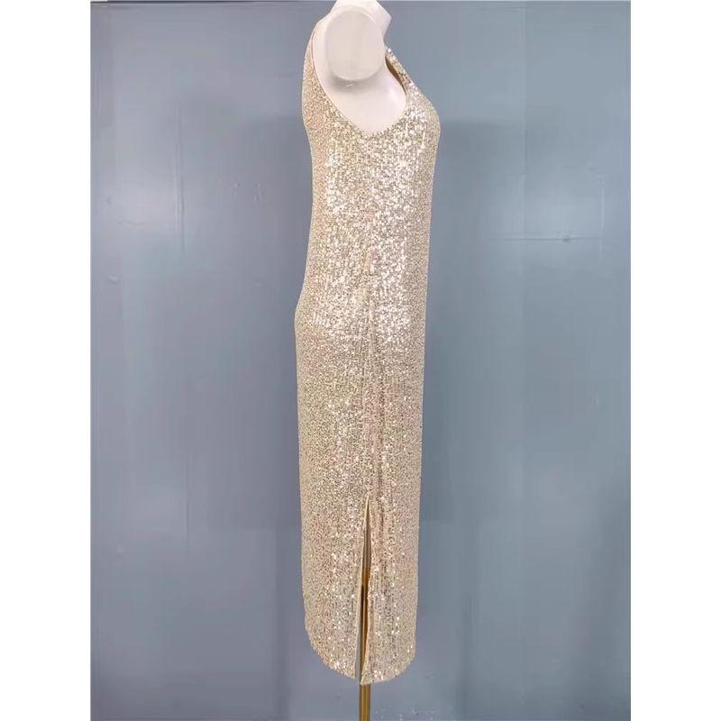 Foreign Trade Order Summer Ins Sleeveless New Sequins Slimming A Word Versatile Banquet Party Stage Style Fashion Dress