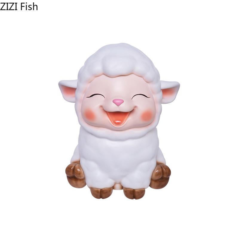 Cute Little Lamb Child Savings Jar Creative Piggy Bank Desk Decoration Ornaments Animal Resin Sculpture Room Aesthetic Decor