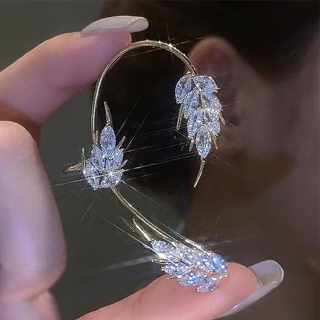 

Серебряный цвет сверкающий циркон серьги клипсы без пирсинга для женщин листья перо серьги клипсы модные украшения