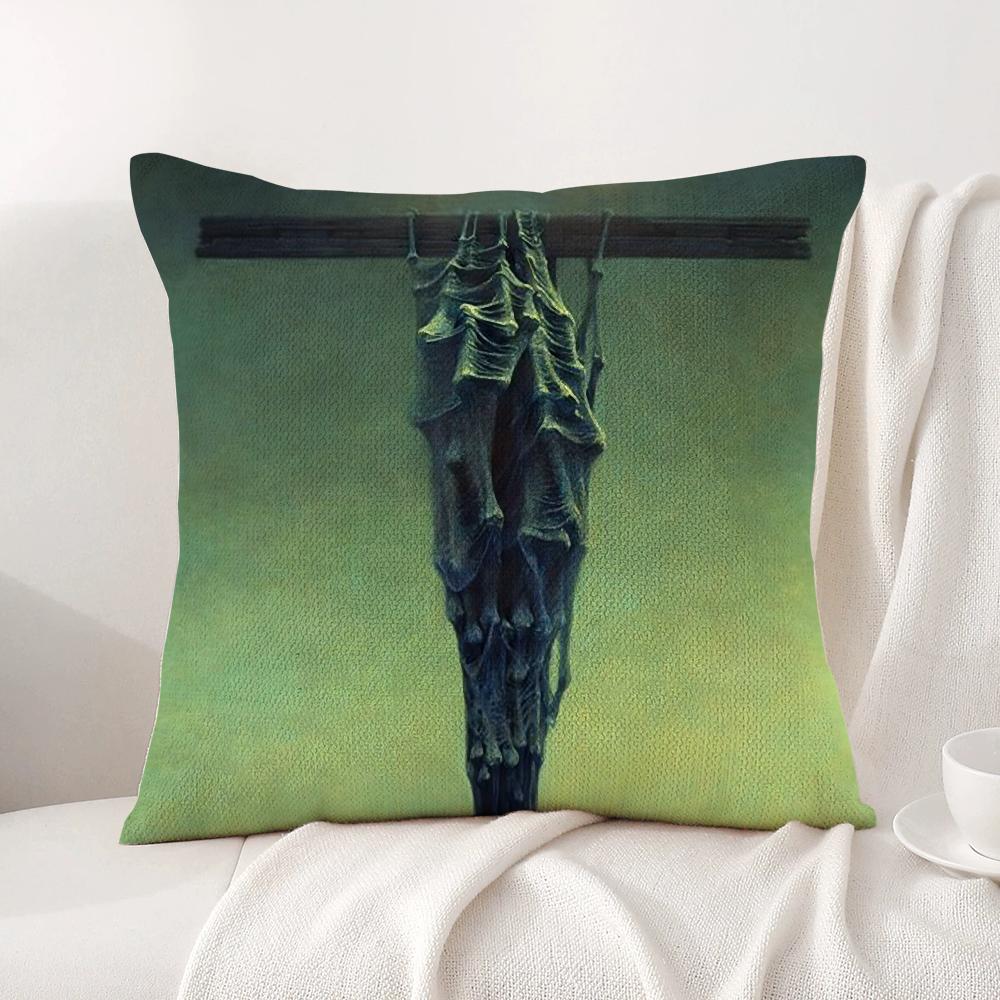 Art Z-Zdzislaw Beksinski Cushion Cover Summer Coolness Linen Fabric Double-Sided Printing Pillow Case Sofa Home Decor Gift