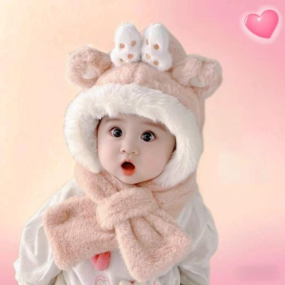 2-in-1 Hooded Scarf Keep Warm Winter Children's Hat Cute Scarf Hat Set  for Boys Girls