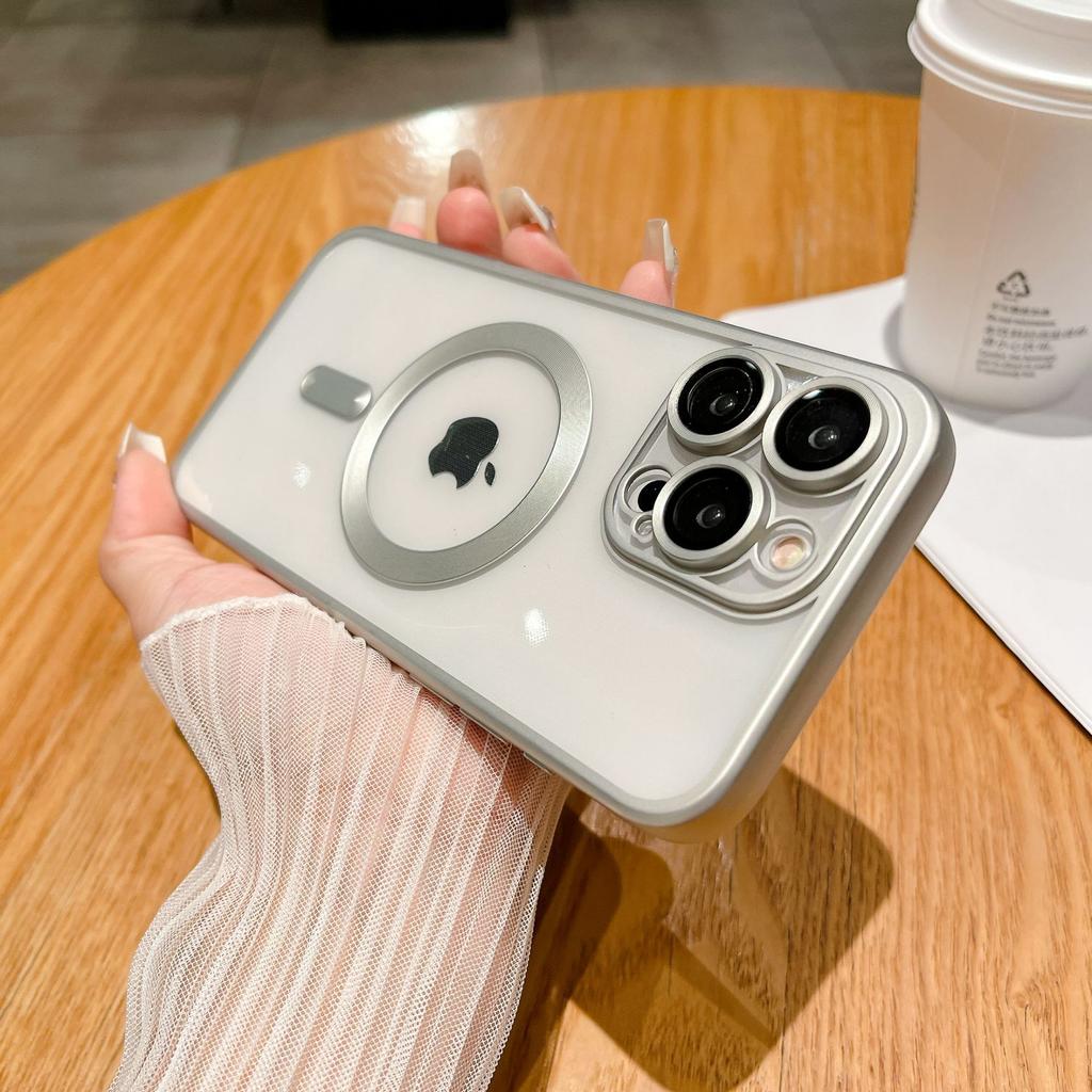 Apple Transparent Mobile Phone Case 16pro Matte Electroplating Magnetic Soft Case TPU Suitable for IPhone15 Full-inclusive Protection Case