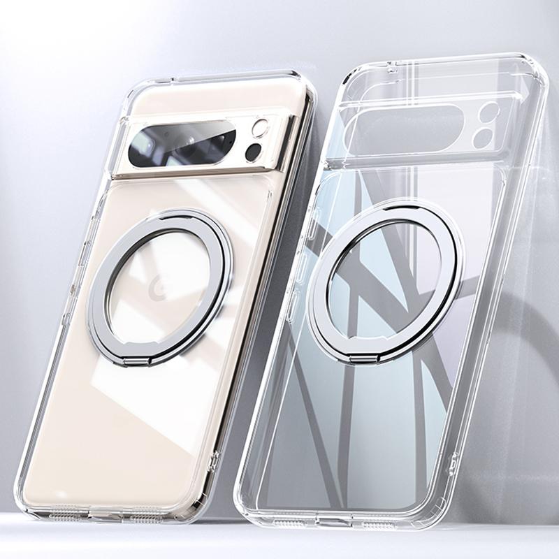 For Google Pixel 8 Pro Case Compatible with MagSafe Ring Kickstand TPU+Acrylic Back Cover