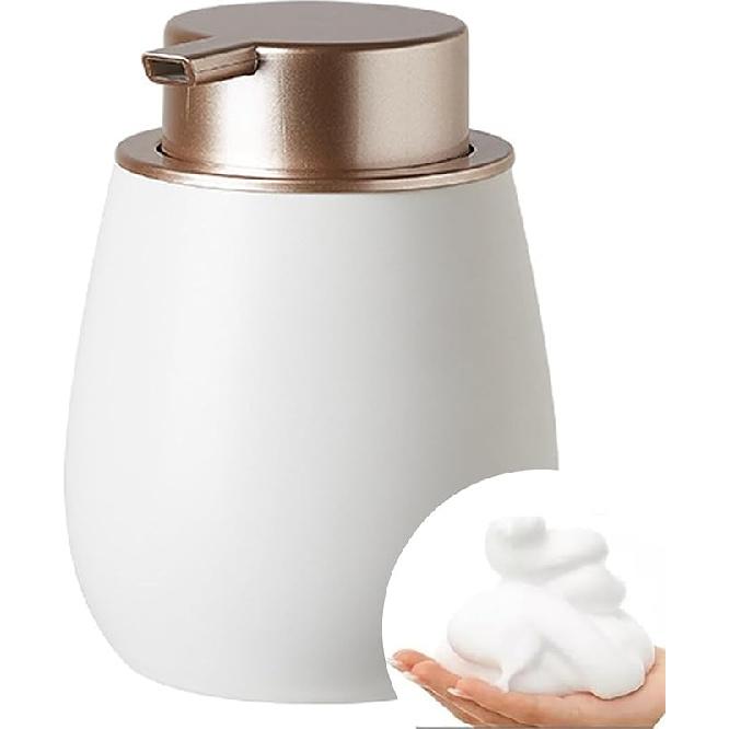 Ceramic Foaming Soap Dispenser, 14Oz Foam Hand Soap Dispenser with Black Pump,Refillable Lotion Soap Dispenser, Dish Soap Dispenser for Kitchen, White-rose Gold Pump