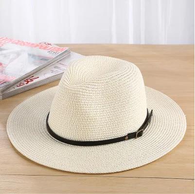 

Classic New Women Men Summer Toquilla Straw Sun Hat For Elegant Lady Wide Brim Homburg Fedora Sunbonnet Beach Sunhat Panama Cap 56-58CM молоко, білий колір