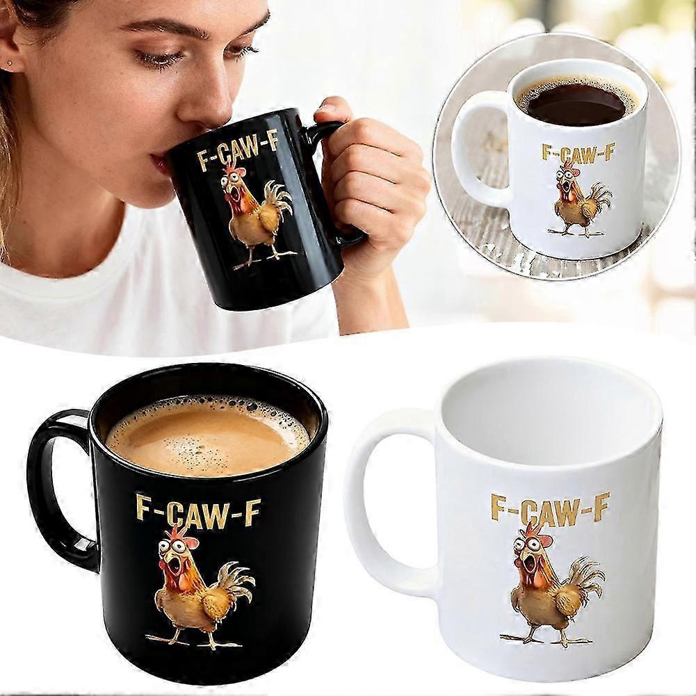 25-26 F-Caw-F Funny Chicken Coffee Mug, F-Caw-F Rooster Coffee Cup, Novelty Ceramic Mug Gag Gift For Men Women
