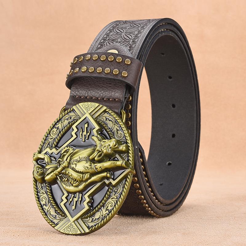 

Винтажный панк-ремень мужской повседневный ремень с заклепками пояс со знаком зодиака 125cm темно-коричневого