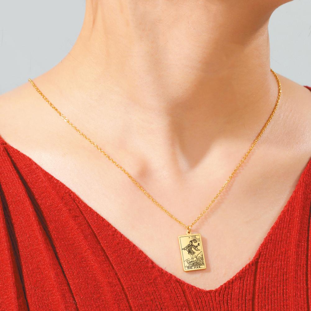 Dawapara Tarot Cards Necklace Women Stainless Steel Necklace Wealth Amulet Classic Tarot Major Arcana Divination Charm Jewelry