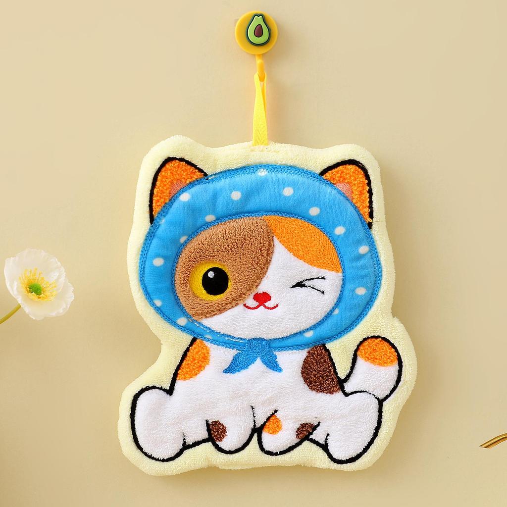 Cute Cat Coral Fleece Hand Towel - Hangable, Thick, Odorless, Absorbent, Quick-Drying Cloth for Kitchen & Bathroom.