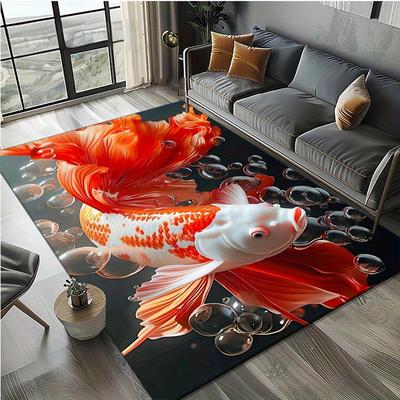 Koi Fish Print Area Carpet Non-slip, Soft Crystal Velvet Floor Mat Multicolor Design Decoration for Bedroom and Living Room
