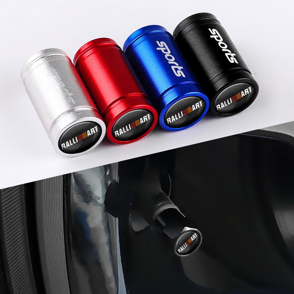 Cyjwpa1 4Pcs Car Accessories Aluminum Metal Sports Logo Wheel Tire Valve Dust Caps For Mitsubishi Outlander ASX Colt Galant Cross Lancer