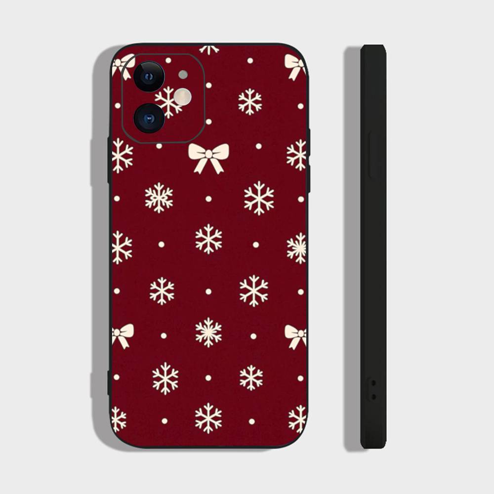 Retro Patterned Red Festive Phone Case For IPhone 17 Air 16 15 14 13 Pro Max 11 12 Black Silicone Cover