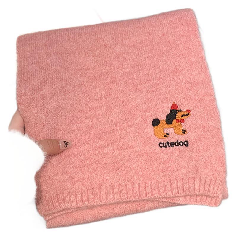 Japanese Cute Puppy Embroidered Scarf Women's Autumn and Winter New Warm Versatile College Style Knitted Scarf Tide