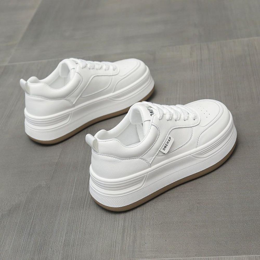 Thick Bottom Heightening Women's Spring Summer Soft Leather High Top Sneakers Black White Versatile Adult Casual Shoes