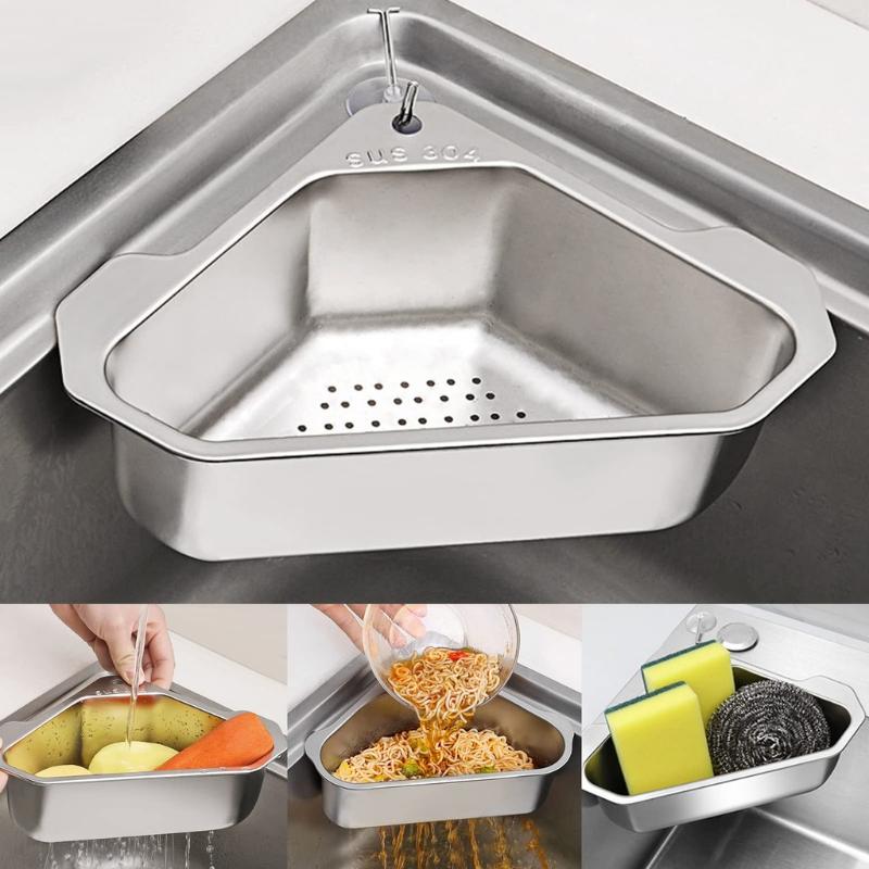 304 Stainless Steel Triangular Sink Drain Basket — Designed For Washing Fruits And Vegetables And Filtering Kitchen Waste