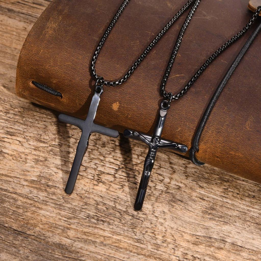 Vnox stainless steel Jesus Christ Cross Pendant Necklace for Men Catholic Religious faith Daily Luxury Jewelry Fade-Proof