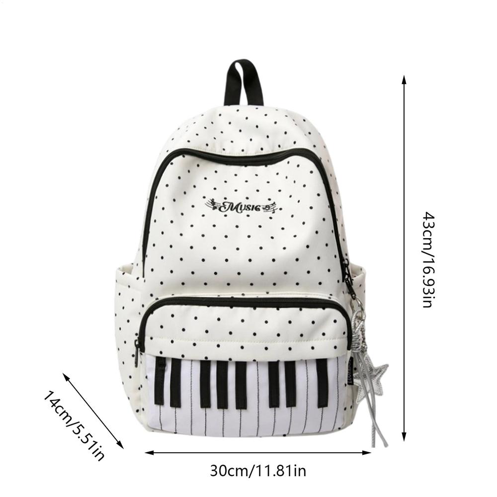 Sac à dos étudiant pour piano Mochilas Mujer Imprimé pois Sac à dos grande capacité Tendance Simple Sacs Sacs à dos Pour femme Fille blanc