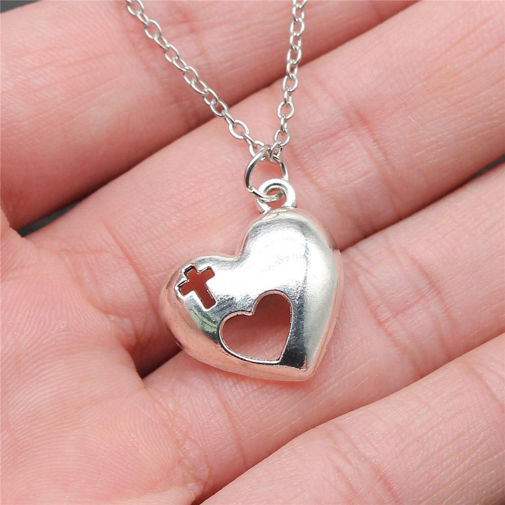 Peach Heart Angel Wings Sweet Pendant Antique Silver Metal Boys Collar Necklace High Quality Gift