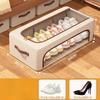 Foldable Shoe Storage Box with Dual Windows - Beige Fabric, Under-Bed Organizer for Sneakers & High Heels… More