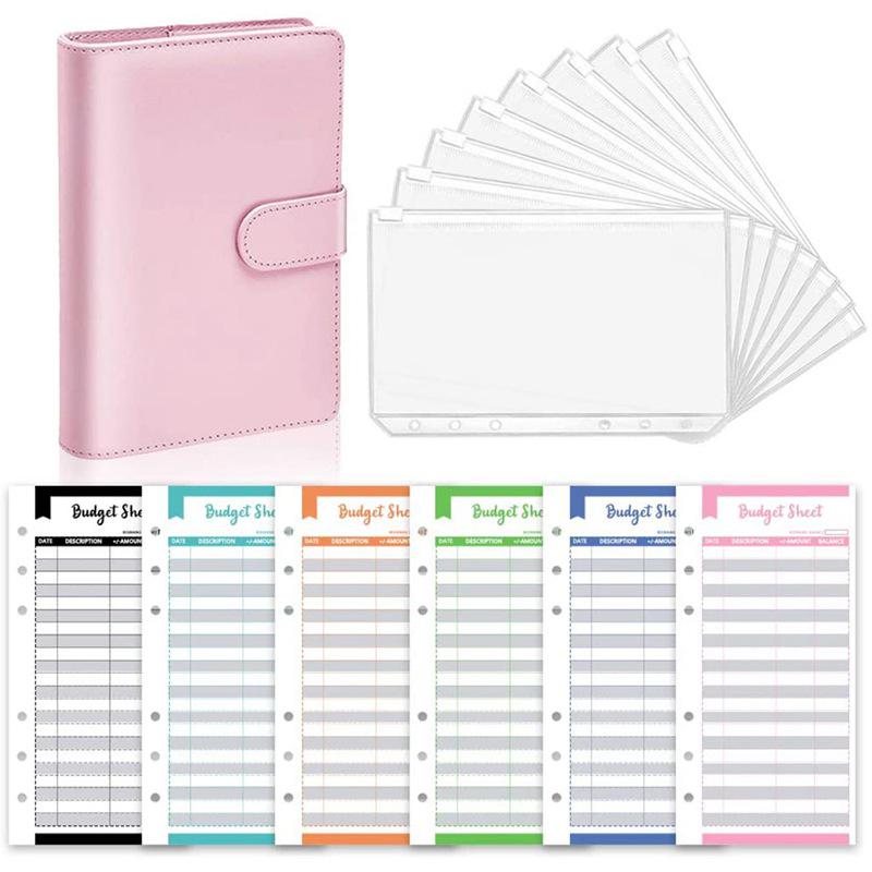 A6 Macaron Leather PU Binder Zipper Bag for Cash Budget Planning Notebook