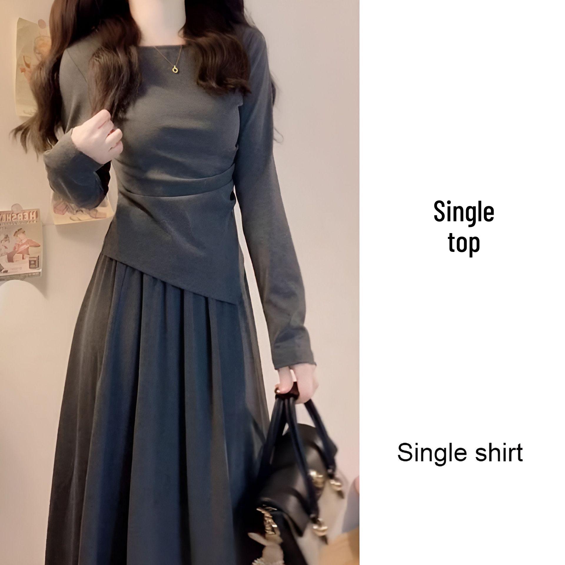 

Women s Asymmetrical Long-Sleeve Top & Waist-Cinched Skirt Set - Spring 2026 Arrival Medium