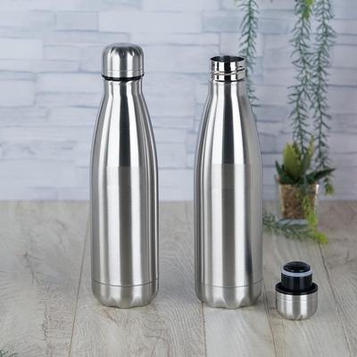 Nerezová dvoustěnná vakuová termoska/láhev na vodu, 24 hodin horká a studená, 500 ml, stříbrná - Sada 2 ks