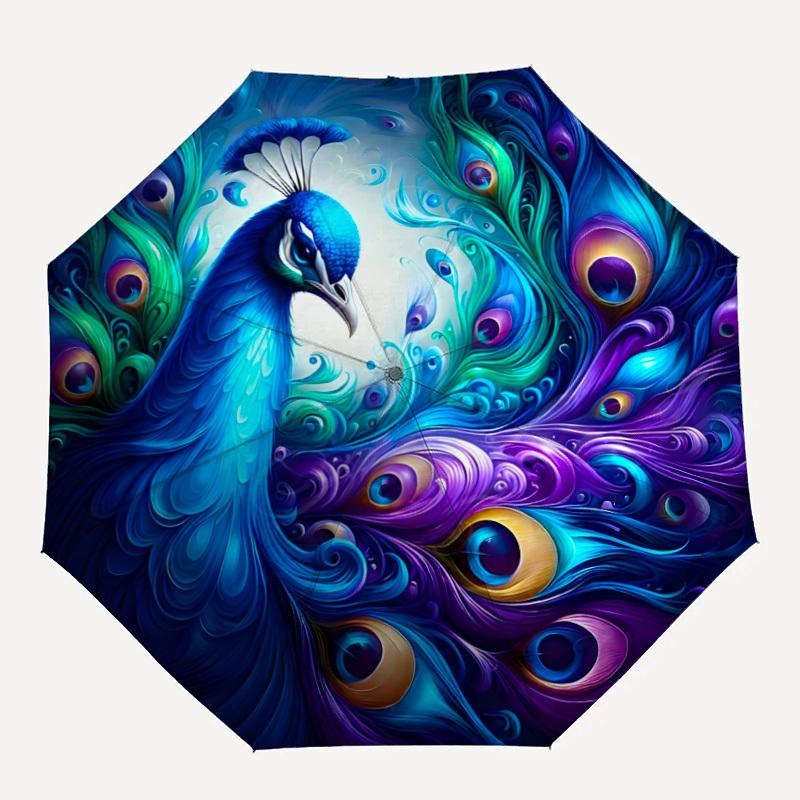 

1PC Peacock Feather Art Automatic Open/close, All-Season Portable Folding Umbrella for Women & Men yy250919222