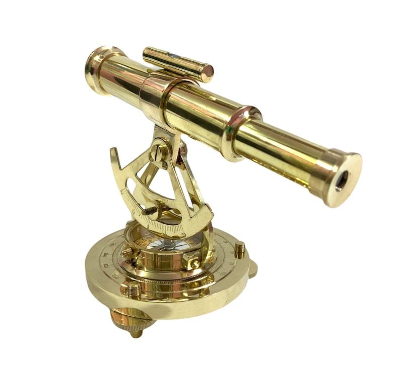 Brass Theodolite Telescope with Compass: Nautical Desk Decor