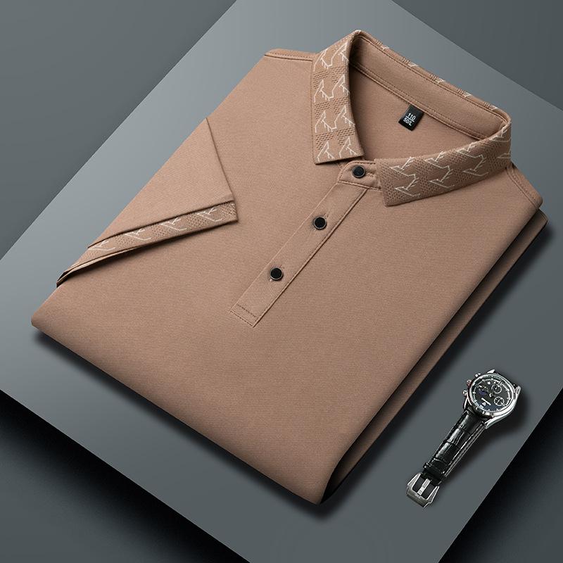 Ice Silk Short-Sleeved Polo Shirt Men'S No-Iron Lapel Collar Business Casual Loose Cool Men'S T-Shirt