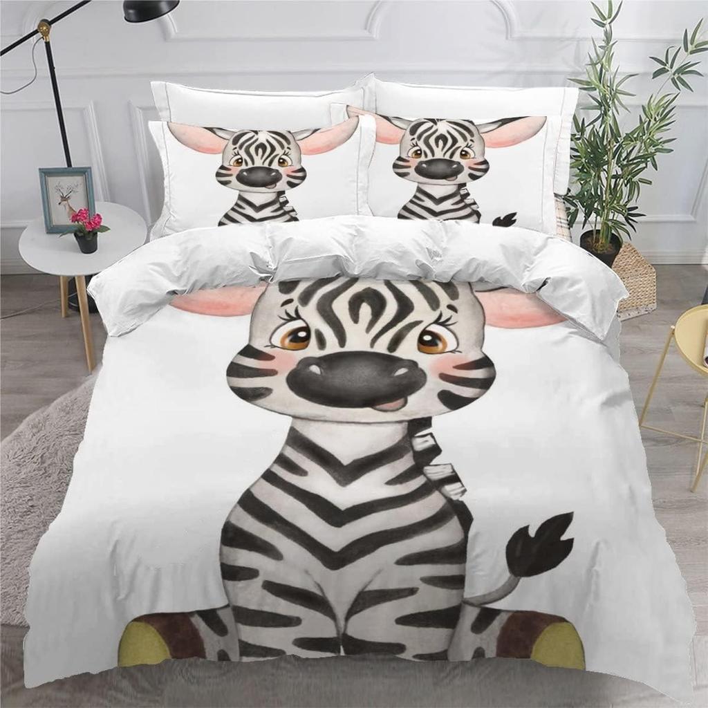 3D Printed Boutique Bedding Set Cartoon Animal 3-Piece Set for Children and Adults Full Size Soft 100% Microfiber Zipper