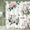 Cartoon Cat Shower Curtain, Plant leaves Bathroom Decorative Shower Curtain, Printed Fabric Home Curtain with Hooks