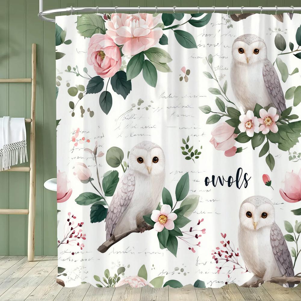 Cartoon Cat Shower Curtain, Plant leaves Bathroom Decorative Shower Curtain, Printed Fabric Home Curtain with Hooks