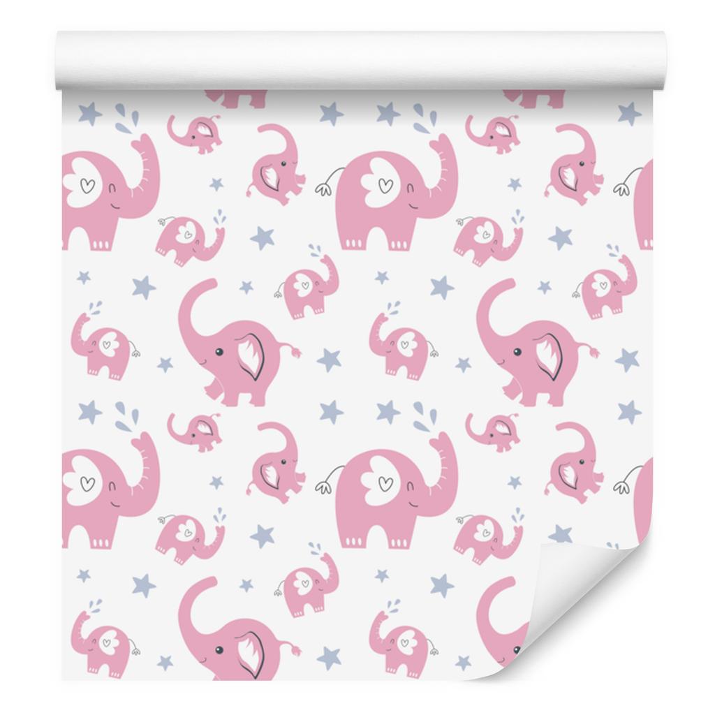 Elephants Wallpaper White, Powder Pink and Light Gray 50x1000