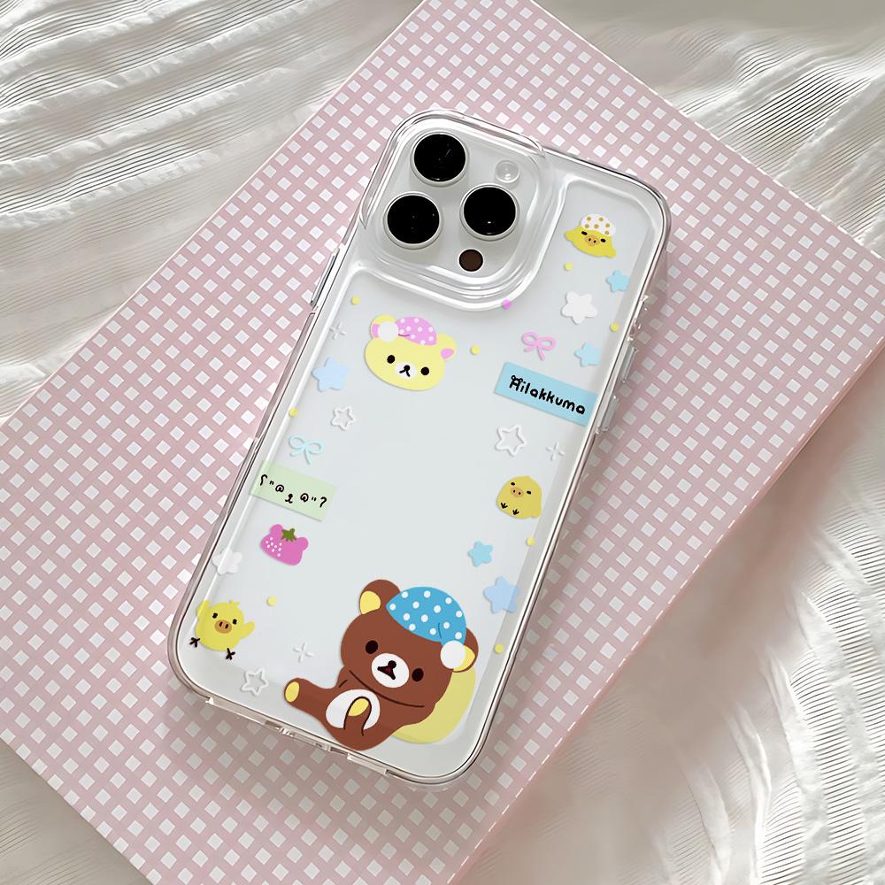 Anime Cute Rilakkumas Phone Case for IPhone 17 16 16e 15 14 13 12 11 Mini Pro Max X XR XSMax 7 8 Air Plus Transparent Back Cover