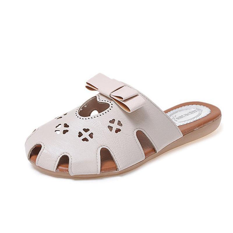 Women Sandals Slides Summer Sweet Bow-knot Outside Slippers Casual Ladies Beach Shoes Flat Heel Closed Toe Sandalias WSH4912